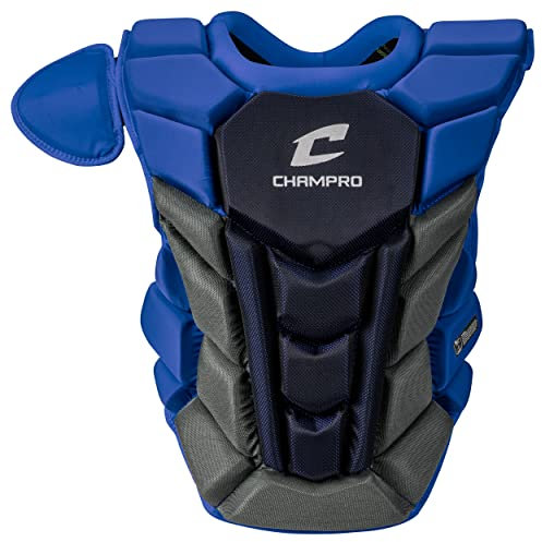 CHAMPRO Optimus Pro Plus Ergonomischer Baseballfänger-Brustschutz für Commotio Cordis mit abnehmbarer Schulterkappe, 41,9 cm, Königsblau