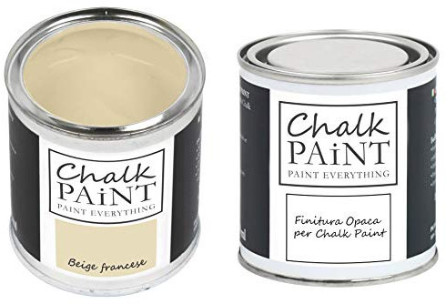 CHALK PAINT EVERYTHING Beige Francese & FINITURA - Kit Pronto Vernicia e Proteggi (250 ml + 250 ml)