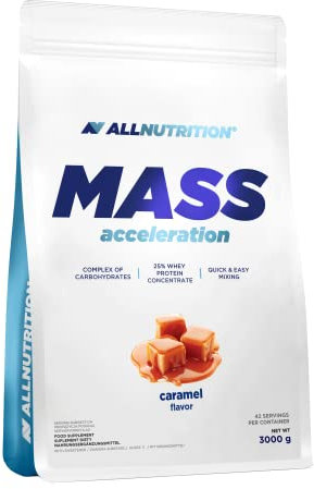 ALLNUTRITION Mass Acceleration Gainer Nahrungsergänzungsmittel - Kohlenhydrat- und Tierisches Protein Pulver für Muskelaufbau & Leistungssteigerung - Glutenfrei - 3000g - Caramel