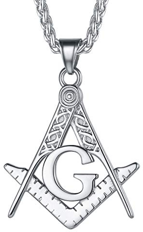FaithHeart Collier Franc Maconnerie Acier Inoxydable Pendentif Boussole Pliable Bijoux Franc Maçon pour Homme