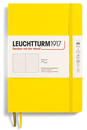 LEUCHTTURM1917 362846 Notizbuch Medium (A5), Softcover, 123 nummerierte Seiten, Zitrone, Dotted