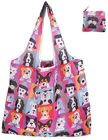 Extra große, wiederverwendbare faltbare Damen-Einkaufstasche, Öko-Tragetasche, Handtasche, zusammenklappbar, Größe UK (Welpen)