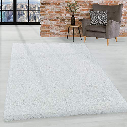 HomebyHome Shaggy Teppich Läufer Flur 80 x 150 cm - 50 mm Florhöhe Hochflor Wohnzimmerteppich Weiß Extra Weich und Flauschig - Bettvorleger Teppiche für Schlafzimmer - Waschbarer Küchenläufer