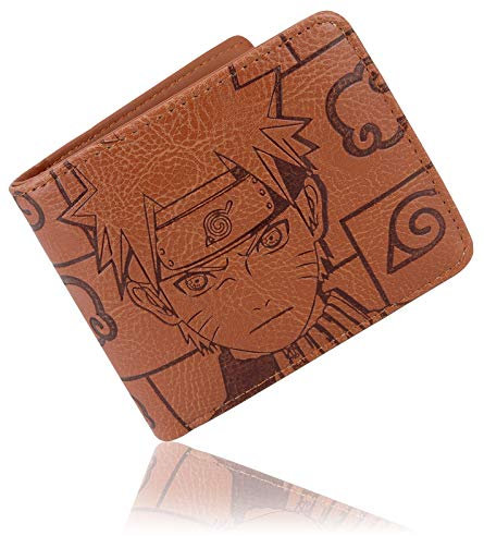 Roffatide Anime Geldbörsen for Naruto Akatsuki Cloud Herren Kunstleder Kurze Zweifache Geldbörsen Kartenhalter Brieftasche Braun