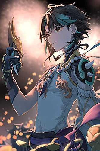 nzhma 5d DIY Diamant Malerei Genshin Impact Game Männliche Charaktere Elf Xiao Anime Poster Diamant Mosaik Kreuzstich Wohnkultur Geschenk 40x50 cm