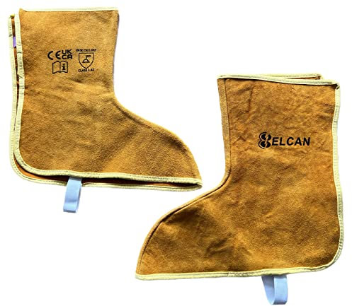 ELCAN Polainas amarillas de soldadura profesionales de cuero ignífugas resistentes al calor, cubrebotas, cubrezapatos o protectores de botas para soldar electrodo, TIG, MIG, MAG