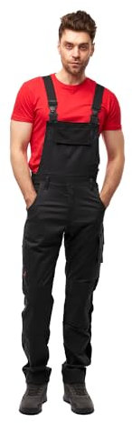 strongAnt Latzhose Herren Stretch Arbeitshose Arbeitslatzhose mit Kniepolstertaschen - Größe: 42, Farbe: Schwarz