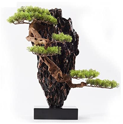 WRLRUILIAN Kunstblumen & -Pflanzen Künstliche Bonsai Welcome Kiefer Bonsai-Baumwurzel Carving Kunst Gürtelrosische Gestaltung Wohnzimmer Home Office Ornamente (Color : Black)