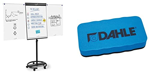 Legamaster 7-153600 Universal Flipchart Triangle Rundfuß, schwarz & Dahle Whiteboard Schwamm (Magnetischer Wischer für Trockenreinigung auf vielen Oberflächen) blau