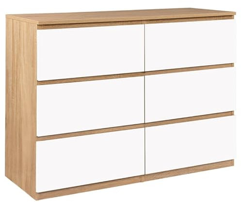 IDMarket - Commode 6 tiroirs TOMI 110 cm Bois façon hêtre et Blanc