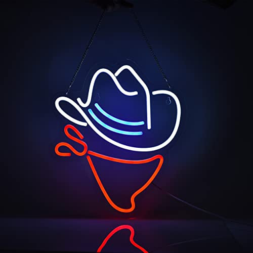 Cowboy Hat Neon Sign Beer Bar Home Art Man Cave Neon Light with Dimmable Switch LED Neon Lights Signs for Bedroom Home Office Hotel Pub Cafe Recreation Room Wall Artwork Decor