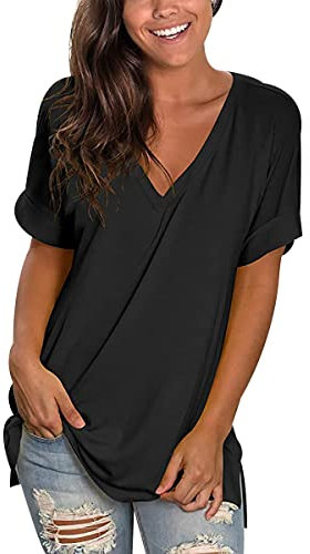 Camisetas Mujer Camiseta Mujer Camisetas Manga Corta Basicas Anchas Amplias Mujer Tallas Grandes Camiseta Manga Corta Cuello Pico Oversize Básica Mujer Escote V Talla Grande T-Shirt Mujer Negro XXL