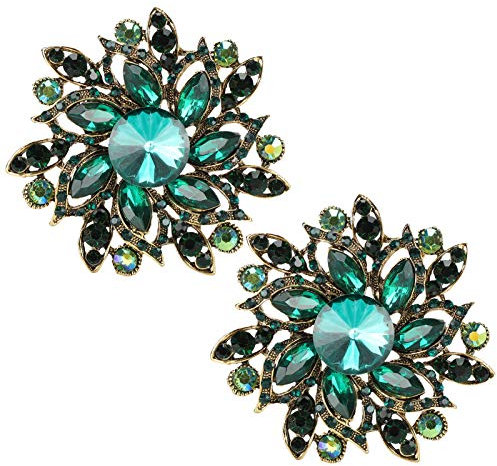 2-teiliges Blumenbroschen-Set, Vintage-Kristall-Revers-Corsage mit Schnallenstiften, Strass-Broschen für Heimwerker, Modeschmuck, Zubehör(Grün)