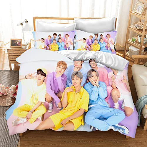 DDONVG BTS Bettwäsche 135x200 Cartoon Anime BT21 Bettbezug Set Kinder Mikrofaser Bettwäsche Mit Reißverschluss Und Kissenbezug (2,135 X 200 cm 50 x 75 x 1)
