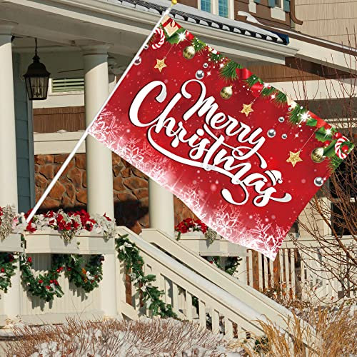 Tiamon 3 x 1,5 m Weihnachtsflagge aus strapazierfähigem Polyester mit Metallösen, doppelseitige Flagge für Winterurlaub, Party, Garten, Hof, Innen- und Außenbereich, Geschenkdekoration