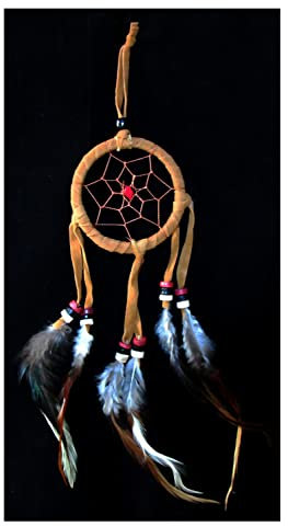 SAWA-ART Traumfänger klein 6cm braun, Dreamcatcher small Fensterdeko Wanddeko Kleiner Traumfänger Autoanhänger, Autospiegel, Rückspiegel Boho Bohemian Dekoration handgefertigt