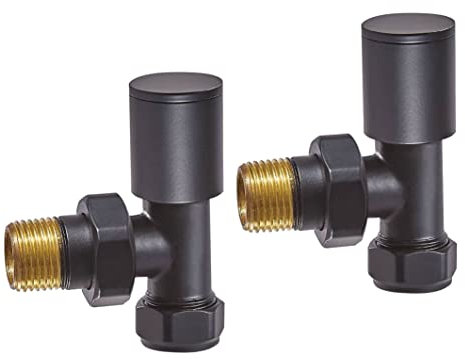 Anthracite Angled Radiator Valves Round Modern Radiator Valves Pair of 15mm x 1/2 Set of 2 for Heated Towel Rails & Central Heating Radiators Anthracite Radiator Valve Set