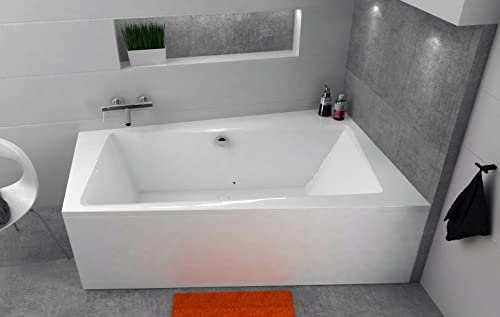 ECOLAM Baignoire trapézoïdale Infinity pour deux 150x90 cm droite, tablier acrylique + 1x Appuie-tête, pieds + vidage et trop-plein pieds automatiques + silicone set complet