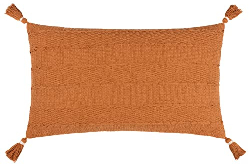 Yard Furn Caliche Textured Tasselled Cushion – Polyester Filled Braided Cotton Weave (Ginger – 40x60cm)
