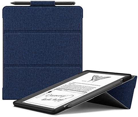 Ayotu Custodia per Kindle Scribe 10.2 pollici (2024/2022) - Copertina Premium in Tessuto Trifold con Portapenne, Funzione Auto Sleep/Wake, Blu.
