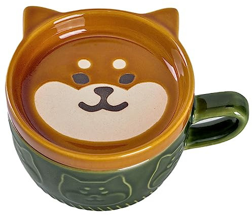 WHJY Tasse à café en céramique avec couvercle, motif chien mignon Kawaii avec couvercle, cadeau fantaisie japonaise pour les amoureux des chats – 283,5 g