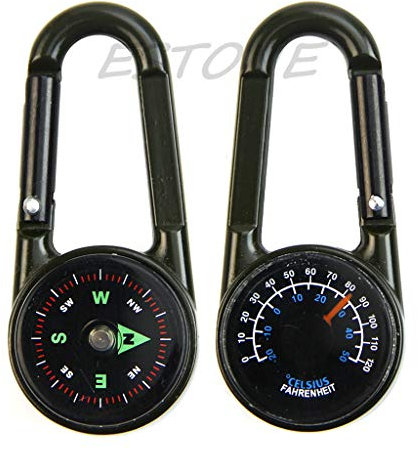 Generic Metall-Karabiner mit Thermometer für Camping und Wandern, Schwarz, Rechteckig, 70x3 mm