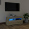 DJEKA Meuble TV LED Meuble TV Bois Meuble TV Haute Banc TV Meuble Television Meuble TV avec Rangement Table TV Salon Banc TV-Chêne sonoma-90x35x40 cm