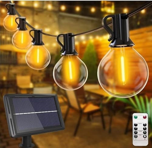 btfarm 23M/75FT Solar Festoon Lights Outdoor with Remote, 30+3 LED Solar String Lights Outdoor Garden with G40 Bulbs, 4 Lighting Modes Waterproof Garden Lights for Gazebo Patio Wedding Decor