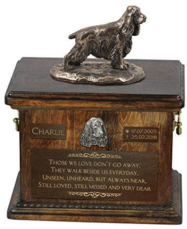 Art-Dog Custom Dog Sitzender Hund Statue Gedenkurne - Handgefertigte Kaltguss-Bronze auf Birke Basis - Urne für die Asche des Hundes - 8.3x11.4x8.7-5l - Englischer Cocker Spaniel