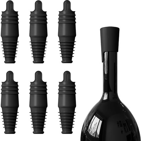 Nearockel Silikon Weinflaschenverschluss, wiederverwendbare Flaschenverschlus Crock für für Weinsammlung, Rotwein, Getränke Bier Champagner, Sektverschluss für Geschenke, Bar, Party (6-Pack,Schwarz)