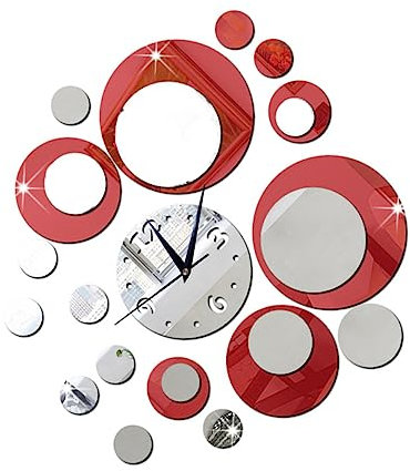 Alipis Spiegelaufkleber wanduhren Spiegeluhr aus Acryl selber Machen 3D Spiegel Wandtattoo Spiegel Wanduhr Haushalt schmücken rot