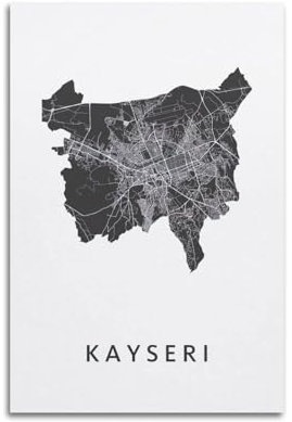WALSFK Poster, Vintage-Karte, Motiv: Türkiye Kayseri, dekorative Leinwand, Familienschlafzimmer, Kunstwerk, Bild, Gemälde, 30 x 45 cm, Schwarz / Weiß