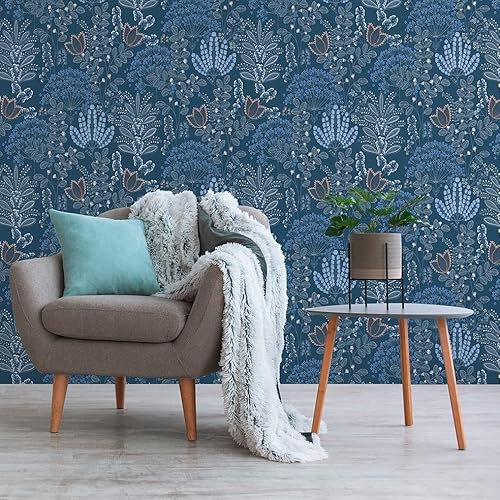 Lenni Flowers M1-No.10965 Papier peint intissé Bleu Blanc 10,05 m x 0,53 m