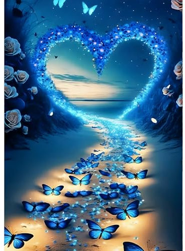 QINRUBB 5D Papillon Peinture Diamant Painting Kit, DIY Cœur Art du Diamant Complet Kits, Pays des Rêves Diamond Art Strass Point de Croix Painting pour Adultes Débutants Maison Décoration 30X40cm