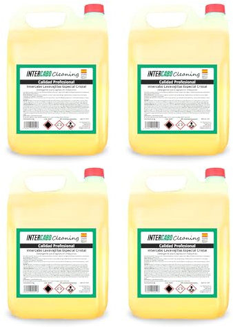 Pack 4 garrafas detergente lavavajillas automático 6 kg - total 24 kg - limpieza profesional de cristal, copas y loza - acabado brillante sin rayas - apto para aguas duras - uso intensivo - Intercabo