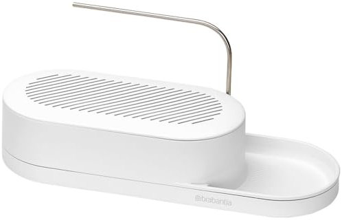 Brabantia - Organizador fregadero SinkStyle con diseño compacto para esponjas y cepillo platos - Bandeja goteo para flujo aire, Bandeja antideslizante con revestimiento silicona-Mineral Fresh White