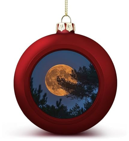 Weihnachtskugel-Ornamente, Mond hinter Baum, bedruckt, Weihnachtsschmuck mit Seil zum Aufhängen, für Weihnachtsbäume, Urlaub, Party, Dekoration, 2 Stück