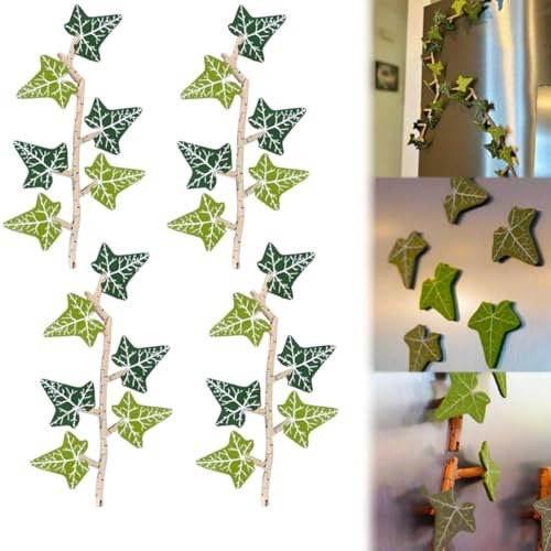 4Pcs English Ivy Fridge Magnet with Articulating Stems 3D Printed Refrigerator Magnets Artificial Plant Strong Magnetic Clips for Home Kitchen Office Decor