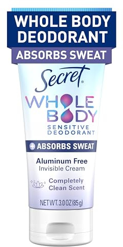 Secret Whole Body Deodorant Dry Feel Cream + Absorbs Sweat for Women, Completely Clean Scent, Aluminum Free Deodorant, 72 HR Odor Protection, 3.0 oz