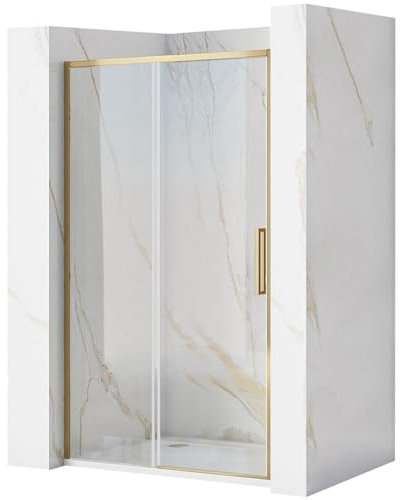 Rea Porte de douche Rapid Slide 130 Gold Brush Verre trempé de sécurité transparent 6 mm (Or brossé)