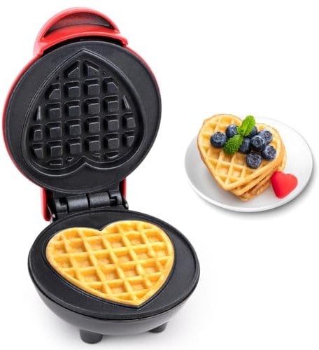 Mini-Waffeleisen in Herzform, RISVOWO 350W Kleiner Waffelmaker mit Antihaftbeschichtung, Waffle Maker für Kindergeburtstage, Ostern oder Weihnachten Waffle Iron Heart Shape