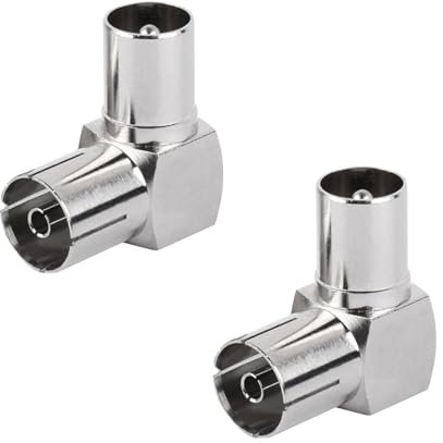 Erismithh TV Antenna Coaxial Adapter 2pcs, RF Coaxial TV Aerial Coaxial Adaptor Right Angle Adapter for Wall Mounted TV Satellite Antenna Cables Copper TV Radio