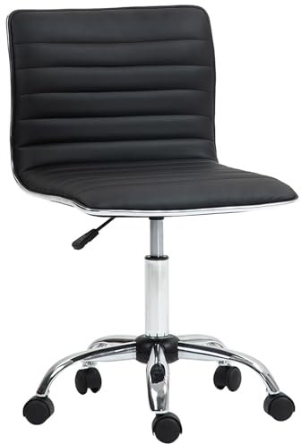 HOMCOM Homeoffice Stuhl Schreibtischstuhl aus Kunstleder Höhenverstellbar Drehstuhl bis 120 kg belastbar, Schminkstuhl für Arbeitszimmer, Schlafzimmer Schwarz