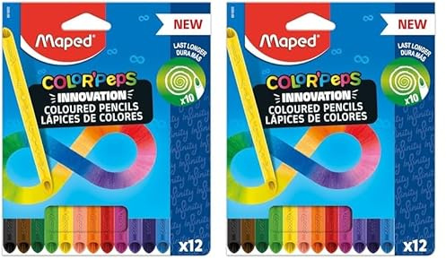 Maped - innovative Buntstifte COLOR'PEPS INFINITY - 100% farbige Mine - kein Anspitzen notwendig - zu 100% aufbrauchbar - weich & sehr angenehm auf dem Papier - 12 Stück (Packung mit 2)