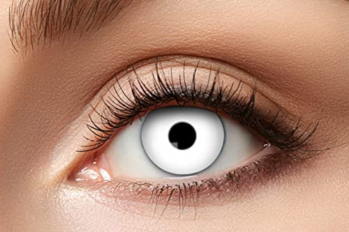 Zoelibat Eyecatcher – White Zombie – Farbige Jahres-Kontaktlinsen in durchgängigem Weiß – Kontaktlinsen Halloween weiß ohne Stärke – mit Aufbewahrungsbehälter