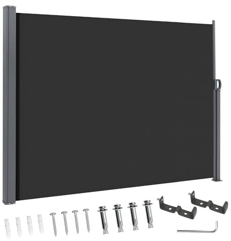 BelleMax Seitenmarkise ausziehbar, breiter 20 cm, 160 x 300+20 cm, Wandmakise Sichtschutz Sonnenschutz Windschutz, Seitenrollo für Terrasse, Garten, Seitenmarkis Dunkelgrau
