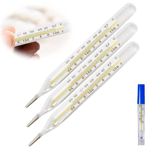 1/2/3/5/7 Stück Fieberthermometer Basalthermometer, 35-42 Grad Celsius/94-108 Grad Fahrenheit Quecksilberfreies Klassisches Traditionelles Glasgenauigkeitsthermometer, Verwenden FüR Erwachsene (3)