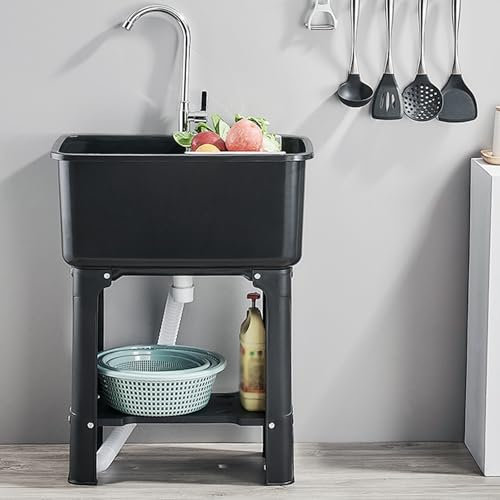Lavabo espacioso para lavandería, garaje, estación de lavado, fregadero independiente, para taller, lavandería, garaje, invernadero, estación de lavado de mascotas (B, 40 x 40 x 76,5 cm)