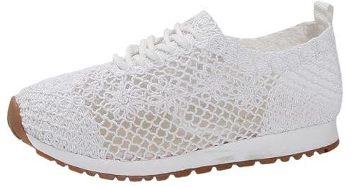 scetscheters Damen Slip in Walkingschuhe Damen Leicht Weite Vermascht Orthopädische Schuhe rutschfest Freizeitschuhe Sommer Atmungsaktiv Memory Schaum Krankenschwester Sportschuhe Weiß 35