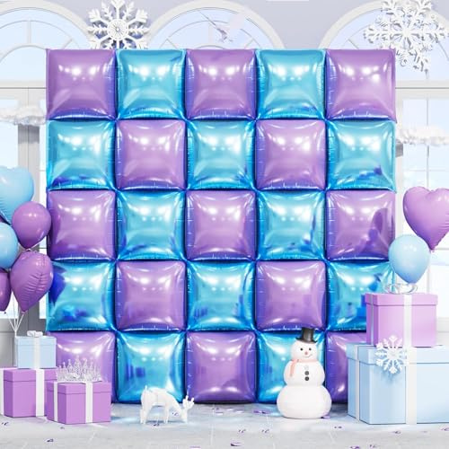 25 Stück Quadratische Ballons, Lila Luftballons Würfel Ballon Blaue, 4D Folienballon Würfel, Helium Folienballons Blau Lila für Geburtstag Hochzeit Babyparty Themenparty Wandhintergrund Dekorationen